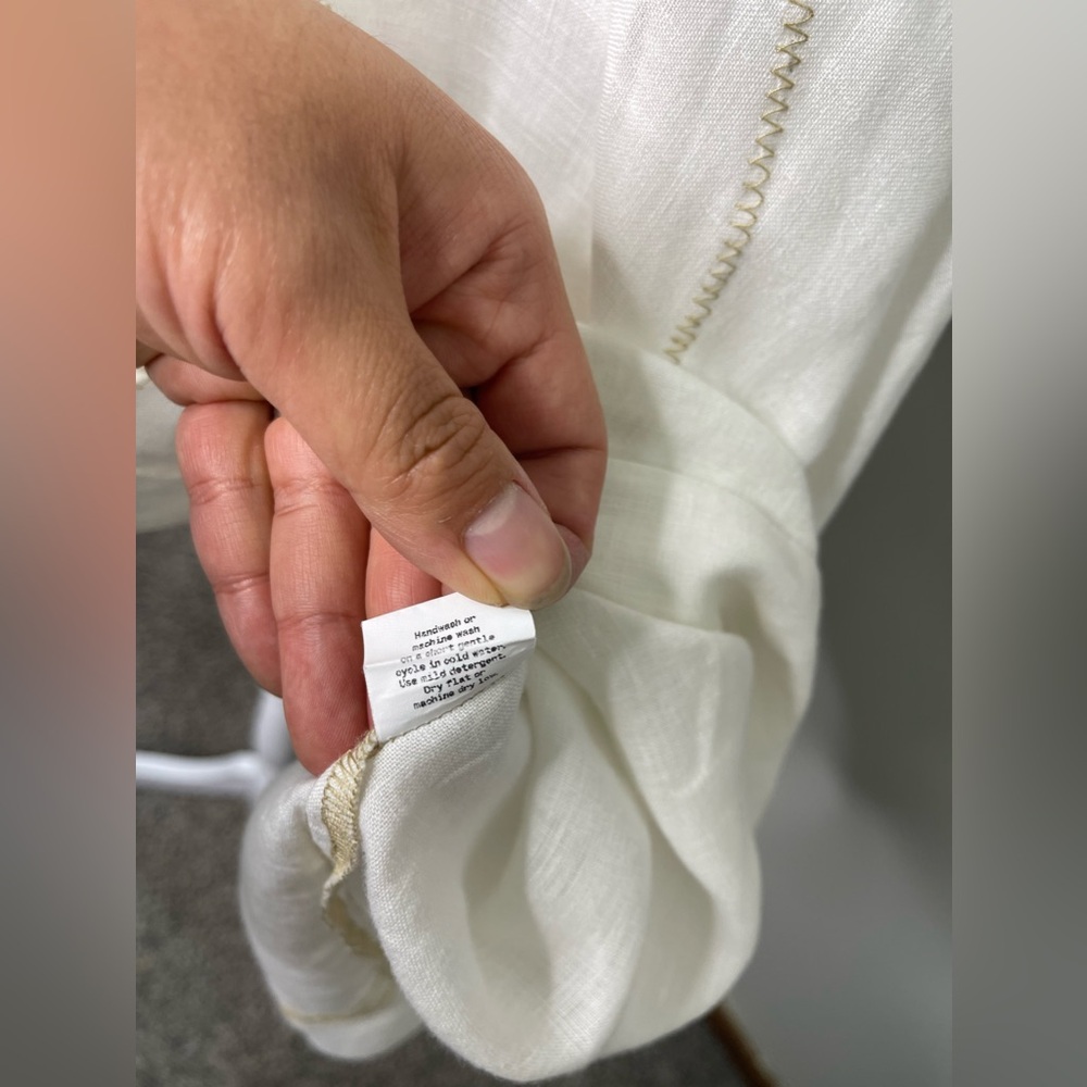 Cynthia Ashby White Linen Cream Abstract Art Stitch Oversized Tunic XL Retail219 - Picture 10 of 12